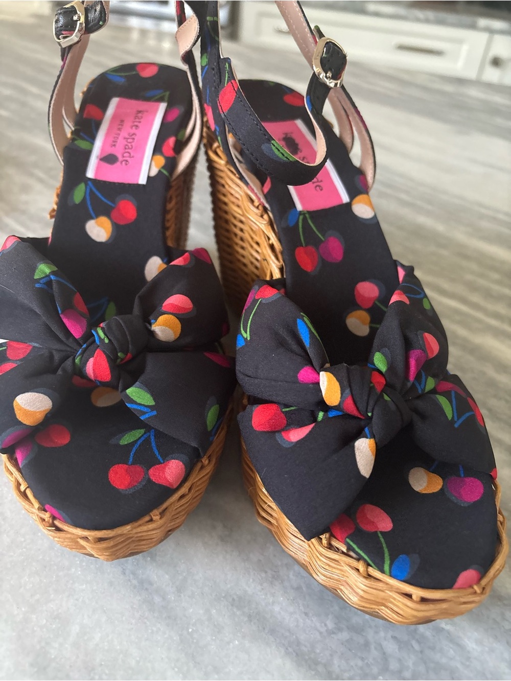 kate spade Black Cherry-Print Wedge Sandals size 9 brand new ! - Picture 10 of 14